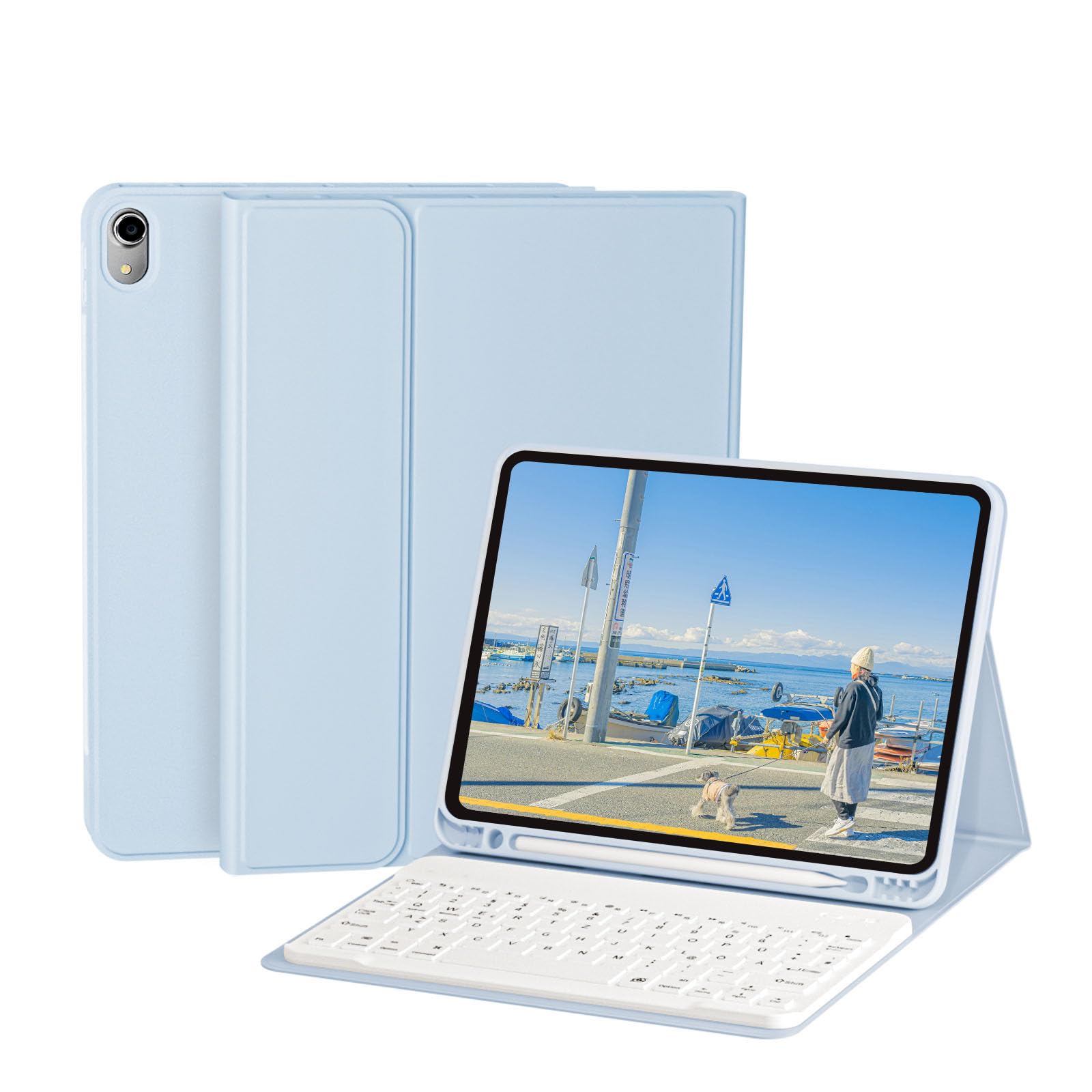 Photo 1 of KenKe Keyboard Case for iPad Air 11 Inch 7th/6th Generation 2025/2024 M3/M2, for iPad Air 5th/4th Generation 10.9" with Pencil Holder, Magnetic Detachable Wireless Keyboard & Folio Cover, Sky Blue