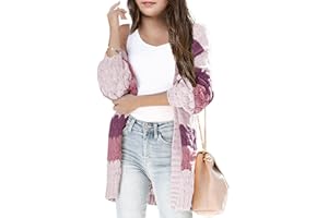 MACNOORA Girls Open Front Long Sleeve Cardigan Color Block Chunky Knit Oversized Kids Sweaters Coat