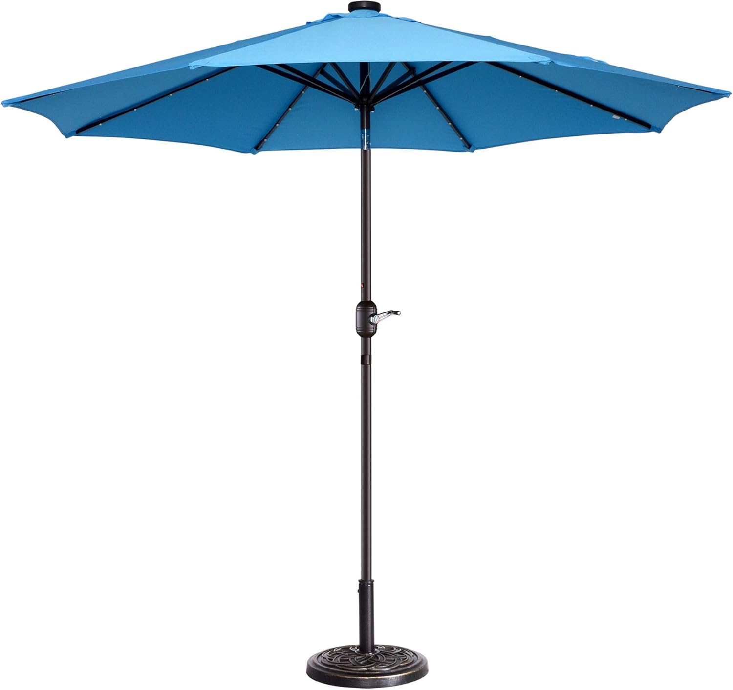 Amazon Com Villacera 83 Out5422 9 Led Lighted Outdoor Patio 8 Steel Ribs And Push Button Tilt Solar Powered Market Umbrella Blue Garden Outdoor