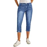 luvamia Jean Capri Pants for Women High Waisted Ripped Skinny Jeans Stretchy Denim Capris Cropped Jeggings with Pockets