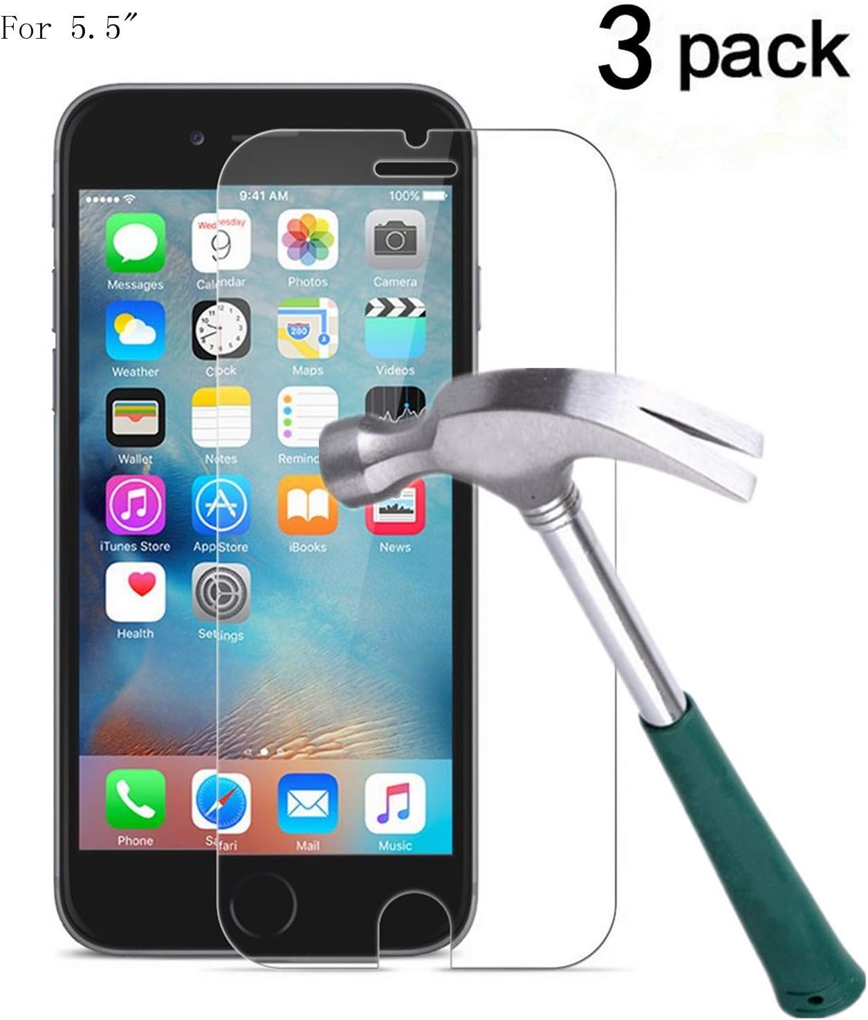 TANTEK [3-Pack Screen Protector for Apple iPhone 7 Plus /6 Plus /6S Plus (5.5 Inch),Tempered Glass Film,Ultra Clear,Anti Scratch,Bubble Free,Case Friendly