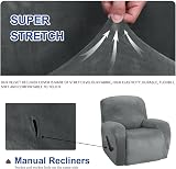 XINEAGE Velvet Recliner Slipcover 4pc with Side Pocket Grey view 4