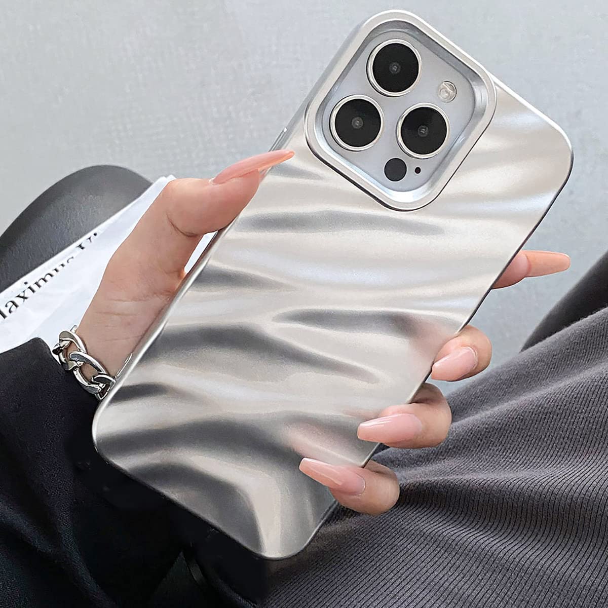 QLTYPRI Compatible with iPhone 11 Case, Cute Wave Water Ripple Pattern Case for Girls Women, Slim Satin Glossy Soft Silicone TPU Bumper Shockproof Protective Phone Cover for iPhone 11 - Silver