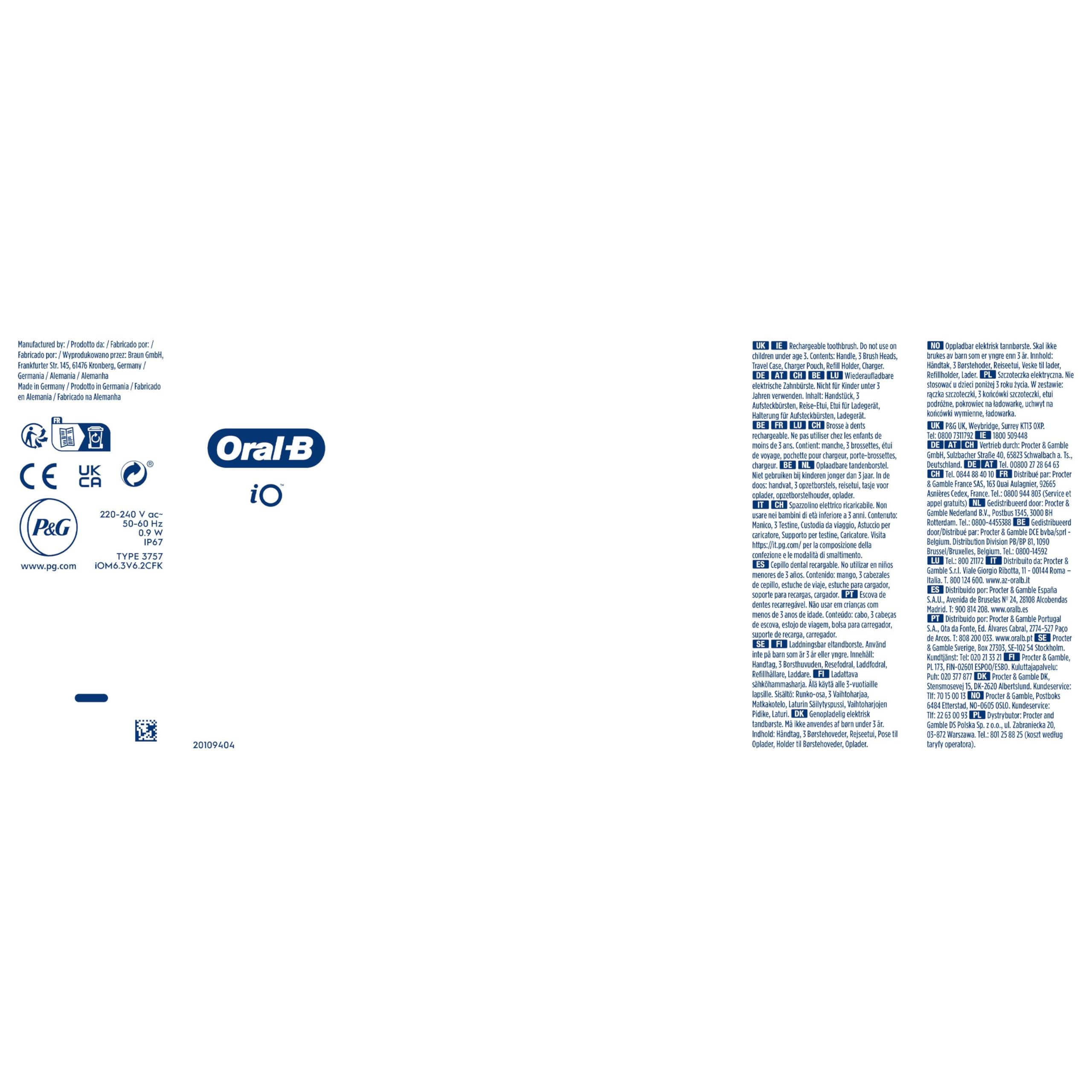 Oral-B iO6 Electric Toothbrushes For Adults, 3 Toothbrush Heads, Travel Case & Toothbrush Head Holder, 5 Modes With Teeth Whitening, 2 Pin UK Plug, Black