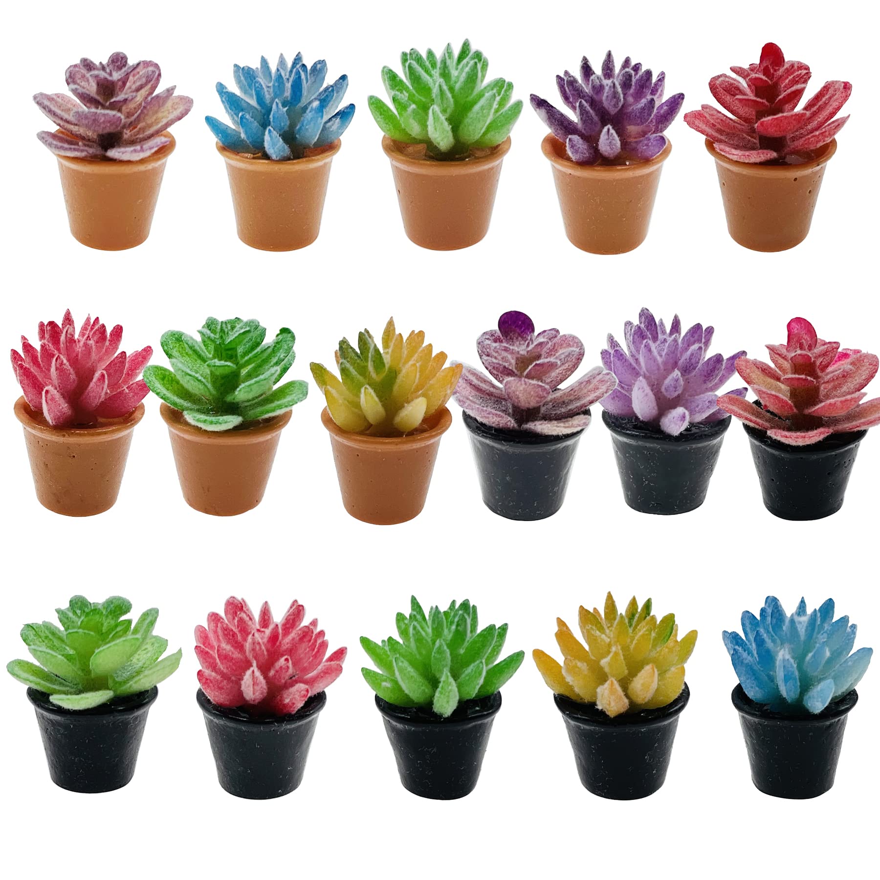 Cayway Plant Miniature 16 PCS Artificial Plant Tiny Bonsai Model Mini Flowerpot Fake Succulent House for Mini Garden Decorations