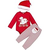 Willow Dance Baby Boys Girls My 1st Christmas Santa Claus Rompers Bodysuit Pants with Hat Outfits