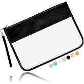 Iqimott Clear Zipper Pouch, DIY Clear Makeup Cosmetic Bag Purse for Women Girls, Chenille Letter Travel Toiletry Bag(Black)