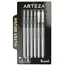 Water Brush Set of 6 - Fine, Medium & Broad Tips, Self-moistening, Portable, Perfect for Aquarelle & Watercolor Painting and Peerless Watercolors