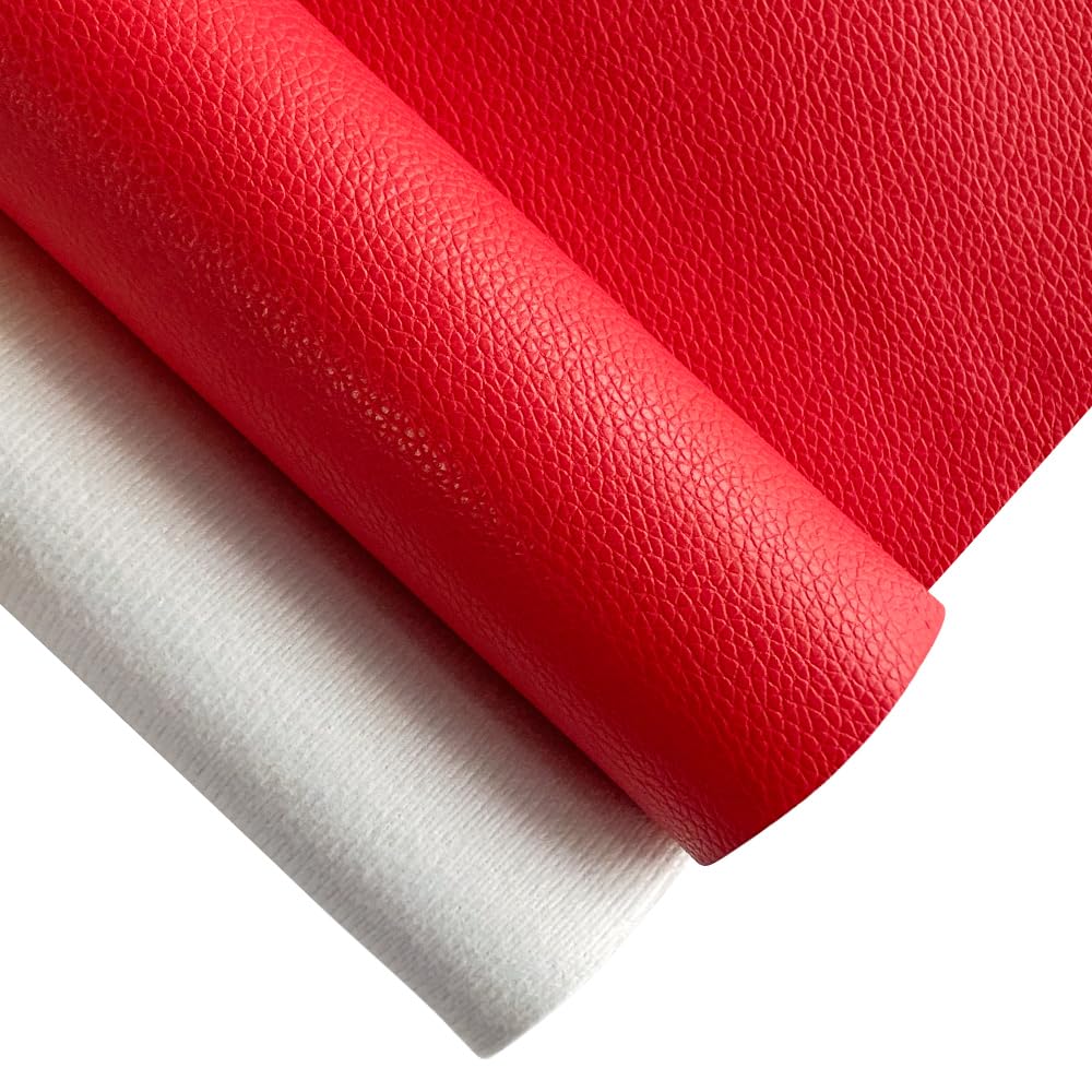 XHT 30x135cm Lychee Texture Solid Color Faux Leather Soft PU Vinyl Synthetic Leather for Earrings Bows Craft Making (Red)