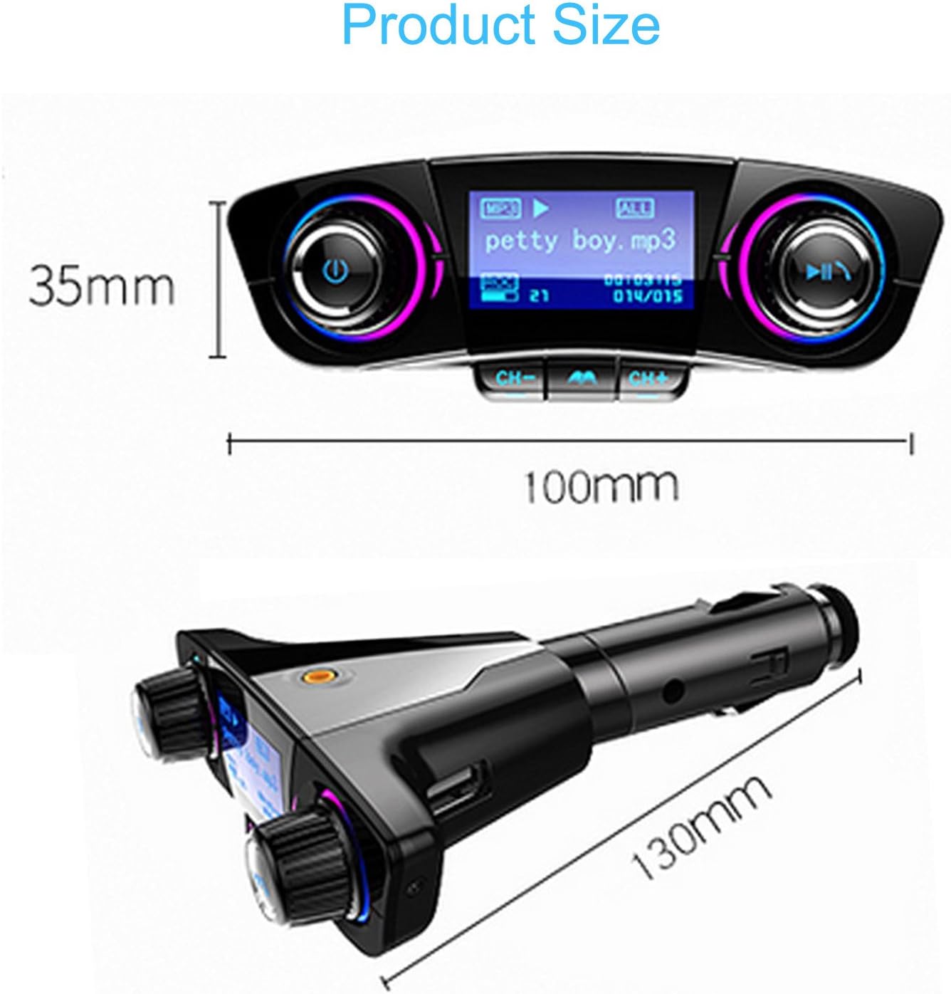 Bluetooth FM Transmitter Handfrees-Calling Radio Adapter Car Kit with Dual USB Port MP3 Player Support TF Card USB Flash Drive: Home Audio & Theater