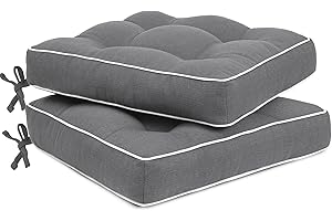 Favoyard Patio Cushions 17 x 17 Inch Indoor & Outdoor Chair Cushions Water-Resistant Seat Cushion for Patio Furniture 3-Year Color Fastness Square Tufted Couch Chair Pads with Ties, 2 Pack, Dark Gray