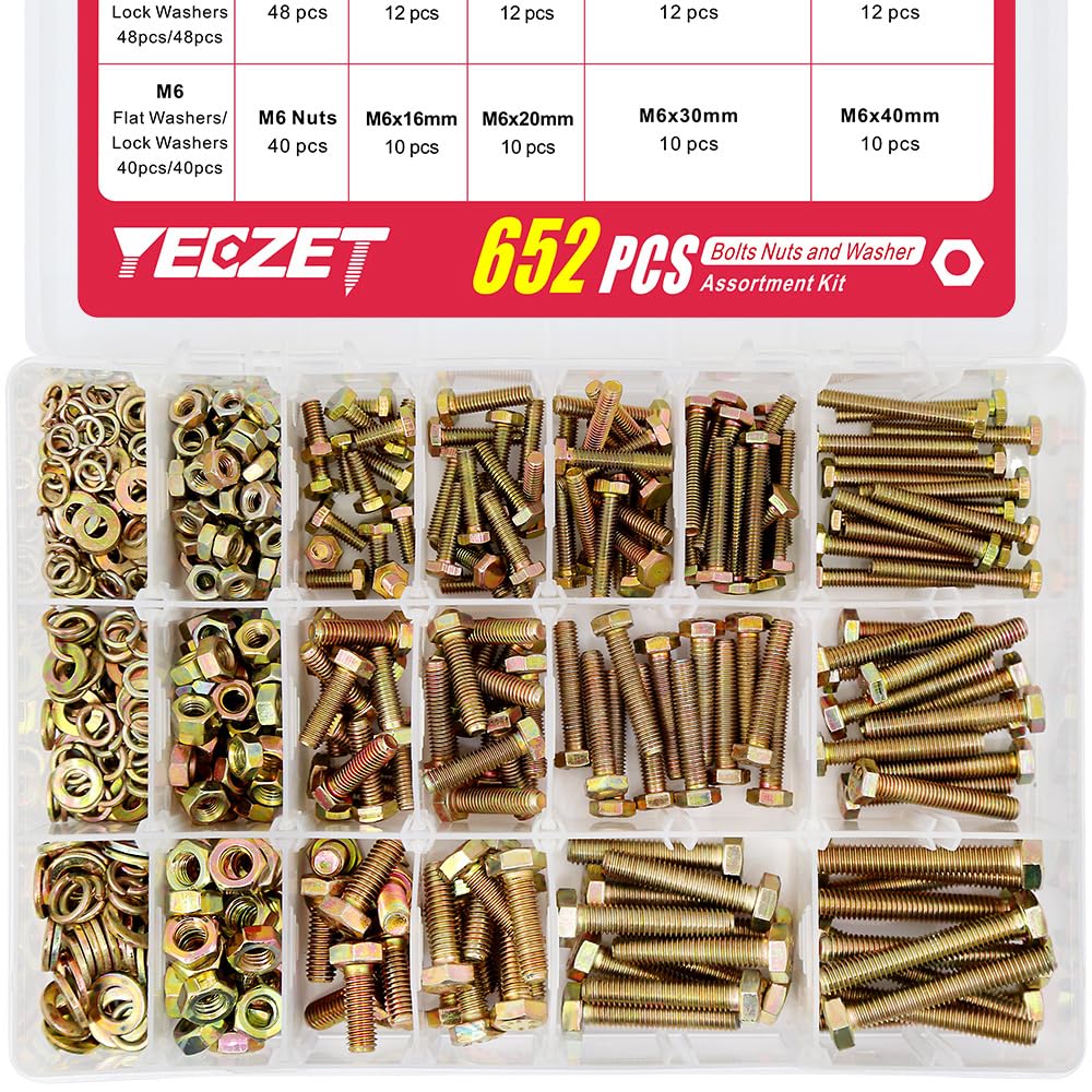 Photo 1 of ***MISSINGSOME SIZES****YEEZET 652PCS Grade 8.8 M4 M5 M6 Heavy Duty Bolts and Nuts Assortment Kit Includes 13 Most Common Sizes