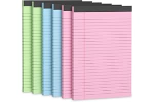 VISHOITTY Note Pads 5x8, Narrow Ruled Legal Pad, Writing Pads 5x8, Colored Legal Pads, Pink Legal Pad,Small Note Pad, 30 Sheet/Notepad, 6 Pack Multicolor Lined Paper, Mini Legal Pads for School,Business,Home