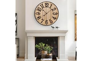 Large Wall Clock 20IN, Silent Metal Wood Style Wall Clocks Battery Operated for Living Room Decor, Farmhouse Big Wall Clock, 