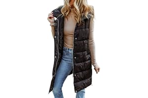 EVALESS Womens Long Puffer Vest Quilted Hooded Sleeveless Zip Up Down Jacket Winter Warm Lightweight Gilet Coat Outerwear