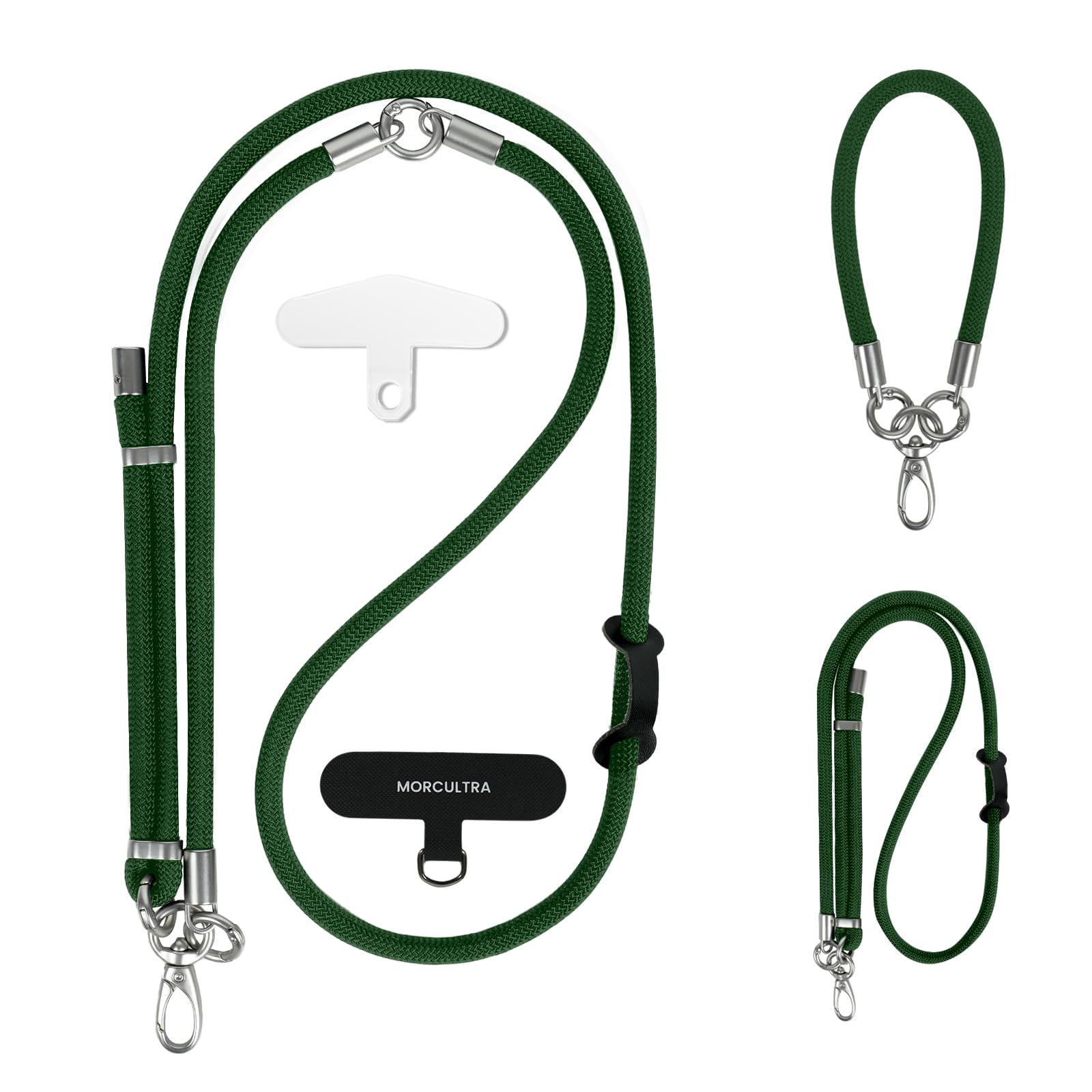 MORCULTRA Phone Lanyard,2 Tether tab, Crossbody/Neck/Wrist 3 Ways Use Anti-theft Adjustable Multifuctional Lanyard for All Cell Phones,Sturdy metal buckle, breathable,Universal outdoor strap(green)