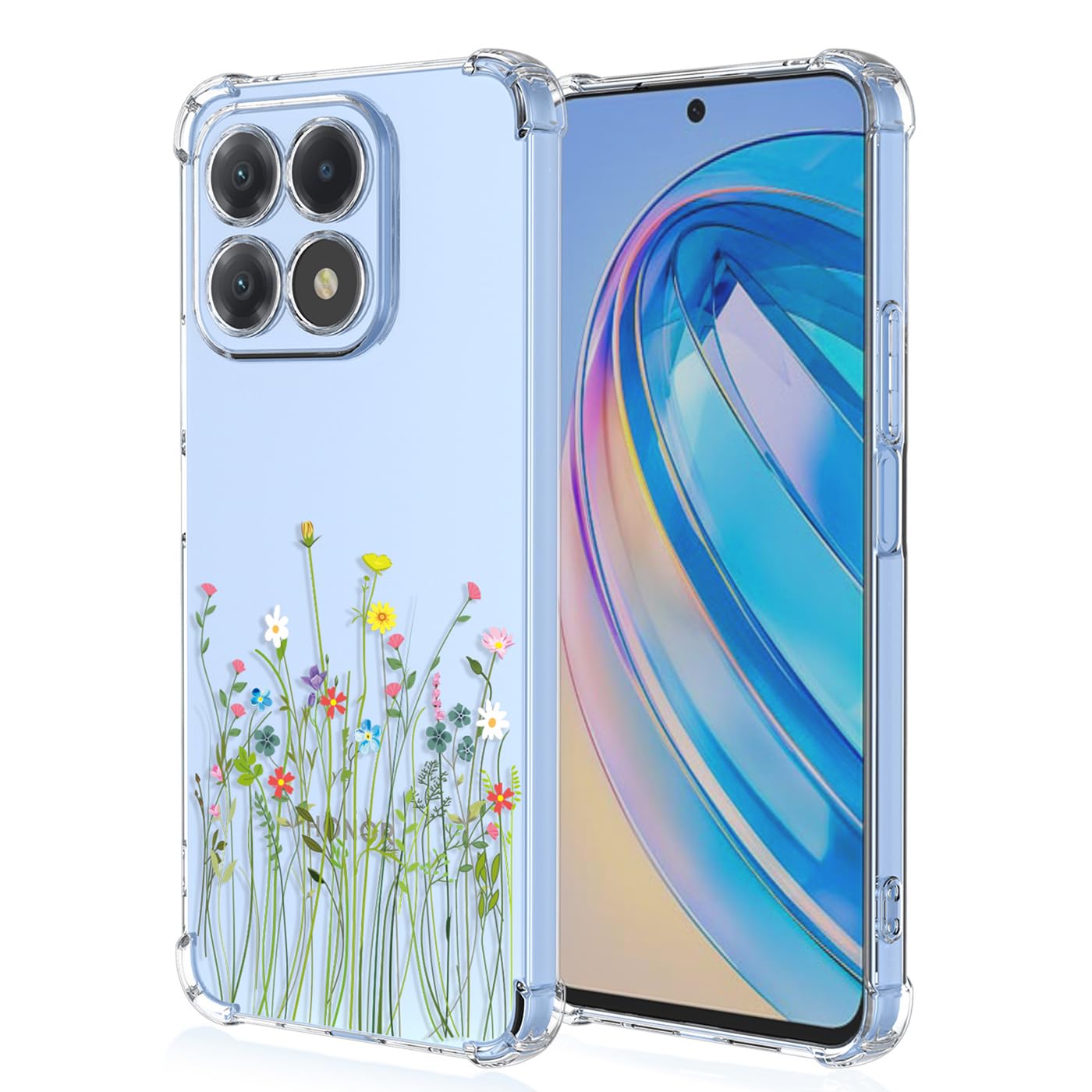 YUXING Clear Case for Honor X8a - Cute Cool Pattern Design Slim Transparent Protective Case Soft TPU Shockproof Bumper Cover (Flower Bush)