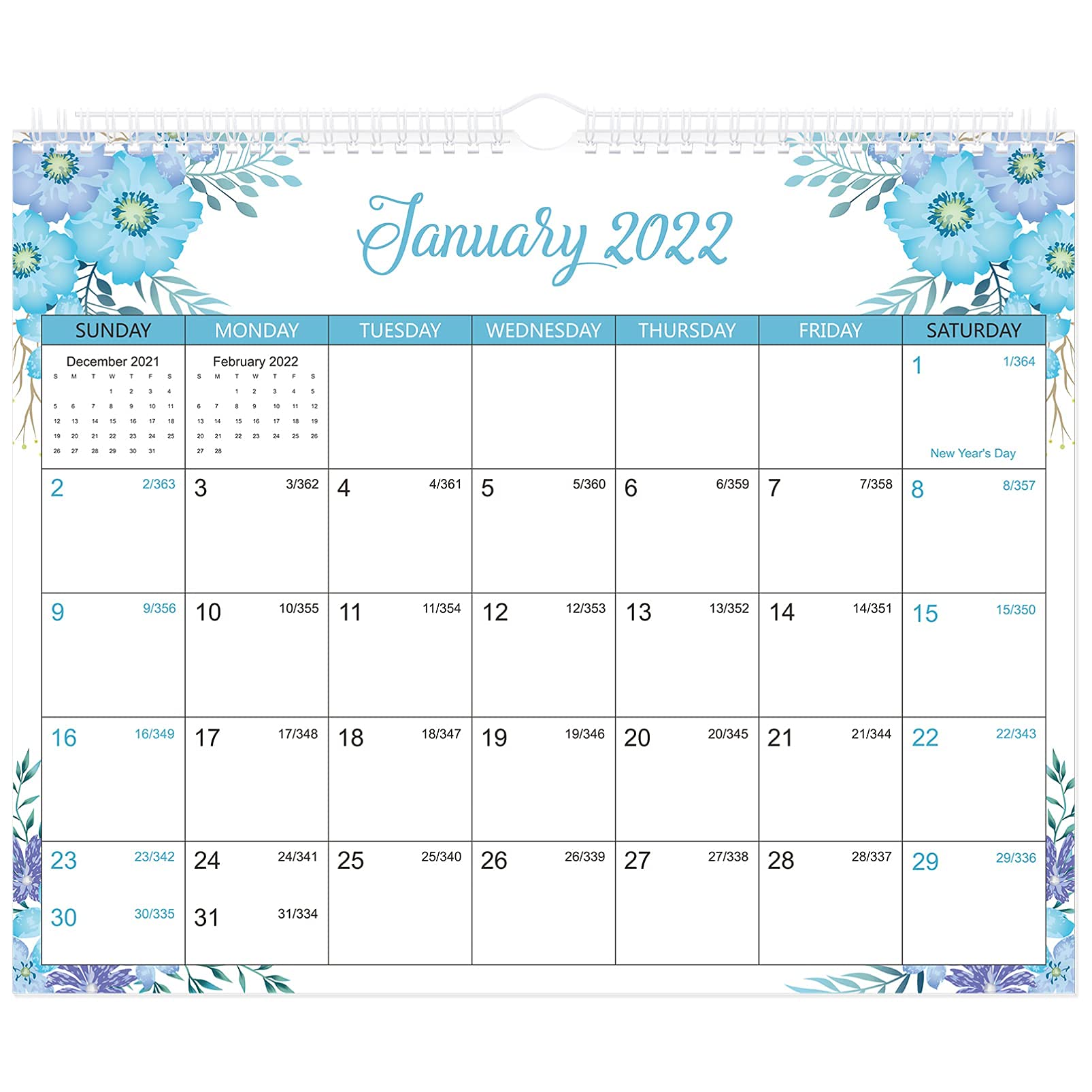 NUOBESTY 2022-2023 Flowers Wall Calendar, Jan. 2022- Dec. 2023 Hanging Calendar Colorful Planner Twin- Wire Bound for Office Home