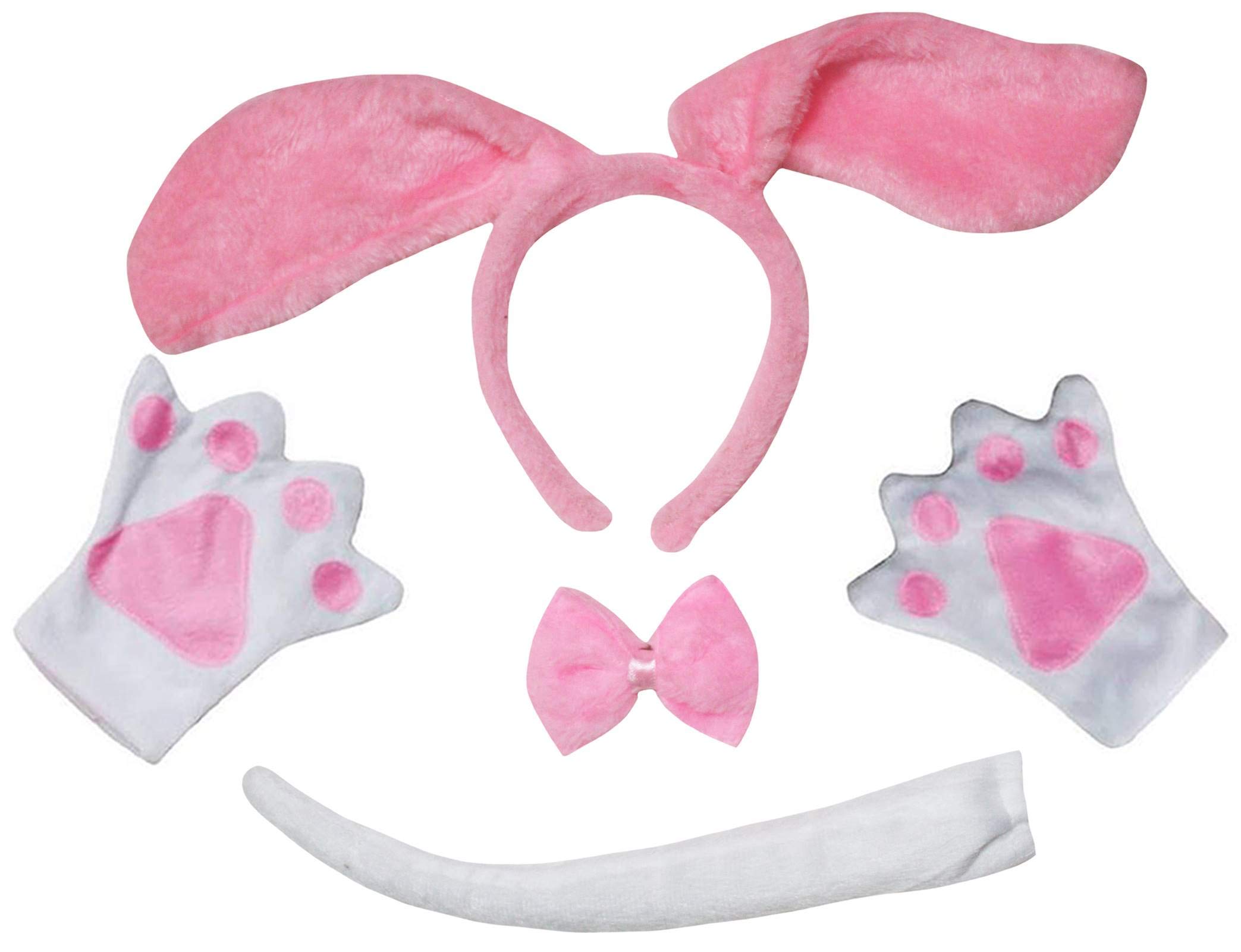 Petitebelle Long Ear Dog Headband Bowtie Tail Gloves 4pc Costume 1-10y (Pink, 1-5 Years)