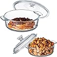 Maxcheck 2 Pieces Glass Casserole Dish with Lid Baking Casserole Dish Covered Cookware Microwave Bowls with Handle for Kitchen Restaurant Home Party Cooking, Oven Safe (Round,0.8L/ 1.7L)