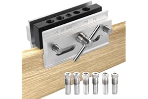WEDIGOUT Self Centering Doweling Jig Kit with 6 Drill Guide Bushings - Adjustable Width Drilling Dowel Jig Kit for Straight Holes, Biscuit Joiner Set Woodworking Power Tool Accessory (Silver)