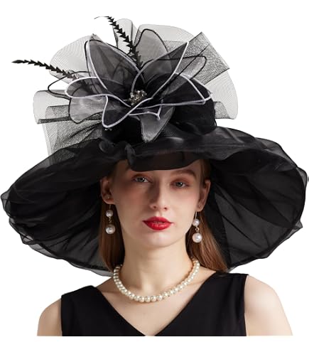 Women Organza Church Derby Hat Wide Brim Sun Hats for  display picture 3