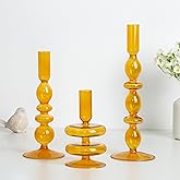 Hewory Glass Candlestick Holders: Light Amber Glass Taper Candle Holders Set of 3 Vintage Candle Stick Candle Holder, Colorful Glass Candle Holder for Table Centerpiece Wedding Dinner Party Home Decor