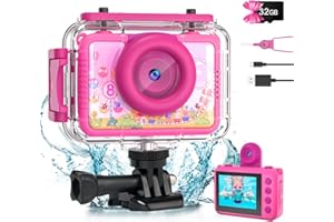 PROGRACE Kids Underwater Camera - 2024 Upgrade Waterproof Camera Birthday Gifts for Girls Children with 32GB SD Card Digital Action Camera Pool Toys for Kids Age 4 5 6 7 8 10 12