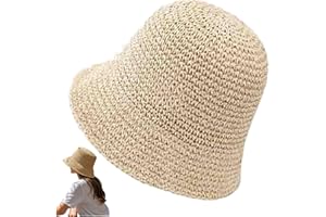 Gcroet Straw Bucket Hat, Hand-Woven Straw Bucket Hat for Women - Classic Beach Cap with Foldable Brim for Sun Shade, Travel &