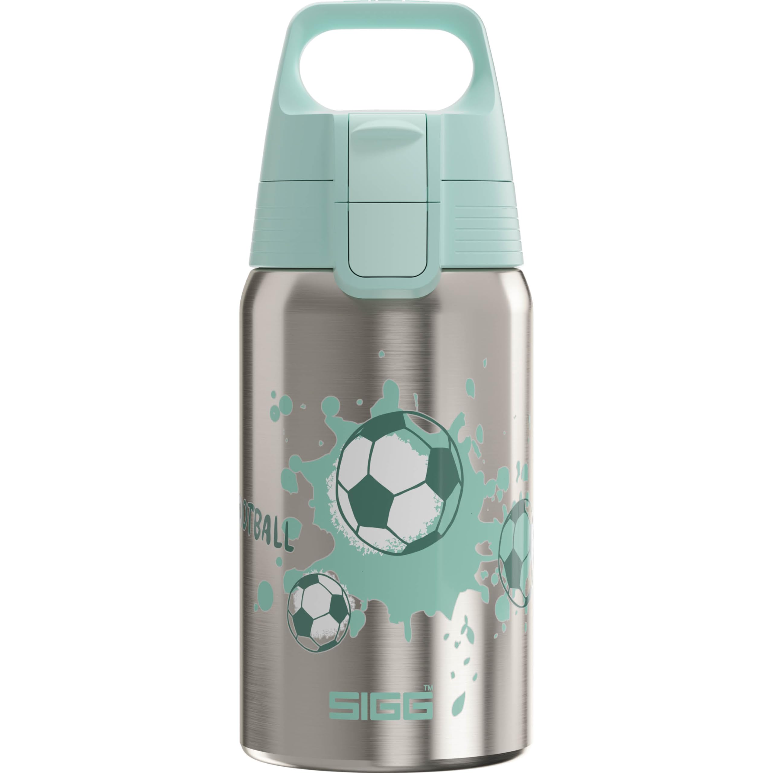 Sigg - Stainless Steel Kids Water Bottle - Shield One Love Football - Suitable For Carbonated Beverages - Leakproof - Lightweight - BPA Free - Brushed with Football - 0.5L
