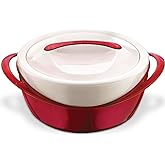 Pinnacle Large Insulated Casserole Dish with Lid 3.6 qt. Elegant Hot Pot Food Warmer/Cooler -Thermal Soup/Salad Serving Bowl Stainless Steel Hot Food Container&ndash;Best Gift Set for Moms &ndash;Holidays Red