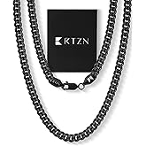 RTZN® Gold Cuban Link Chain for Men – 3.5/5mm Mens Cuban Chain – Premium Black, Gold & Silver Stainless Steel Necklace for Men – Non-Tarnish & Waterproof Mens Chain Necklaces – 18/20/22/24/26" inches