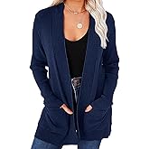 MEROKEETY Women's Fall Winter Cardigan Sweaters Lightweight Open Front Waffle Knit Sweaters with Pockets