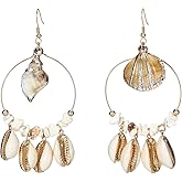 Gold Shell Dangle Drop Earrings, Beach Jewelry for Women, Ocean Seashell Earrings with Natural Shells & Coastal Design