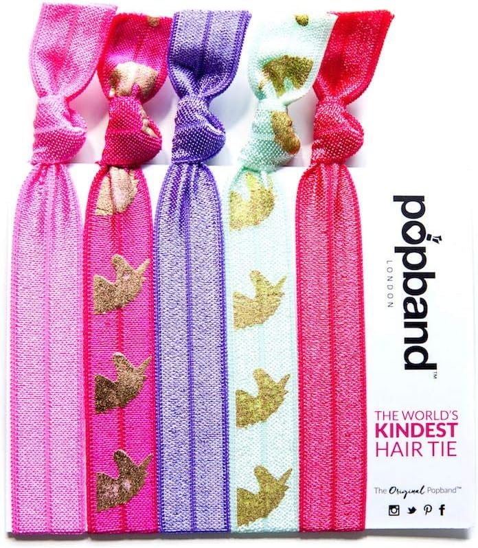 Popbands Hair Bands, Crease Free Hair Ties, Unicorn (Pack of 5), 5 count (Pack of 1)