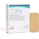 DuoDERM Extra Thin 2"x4" Hydrocolloid Bandage, Sterile, 20 Ct | Adhesive Wound Dressing, Thin and Flexible, Waterproof, Low Friction, Superficial Wounds, Beige, Sheer, Conformable