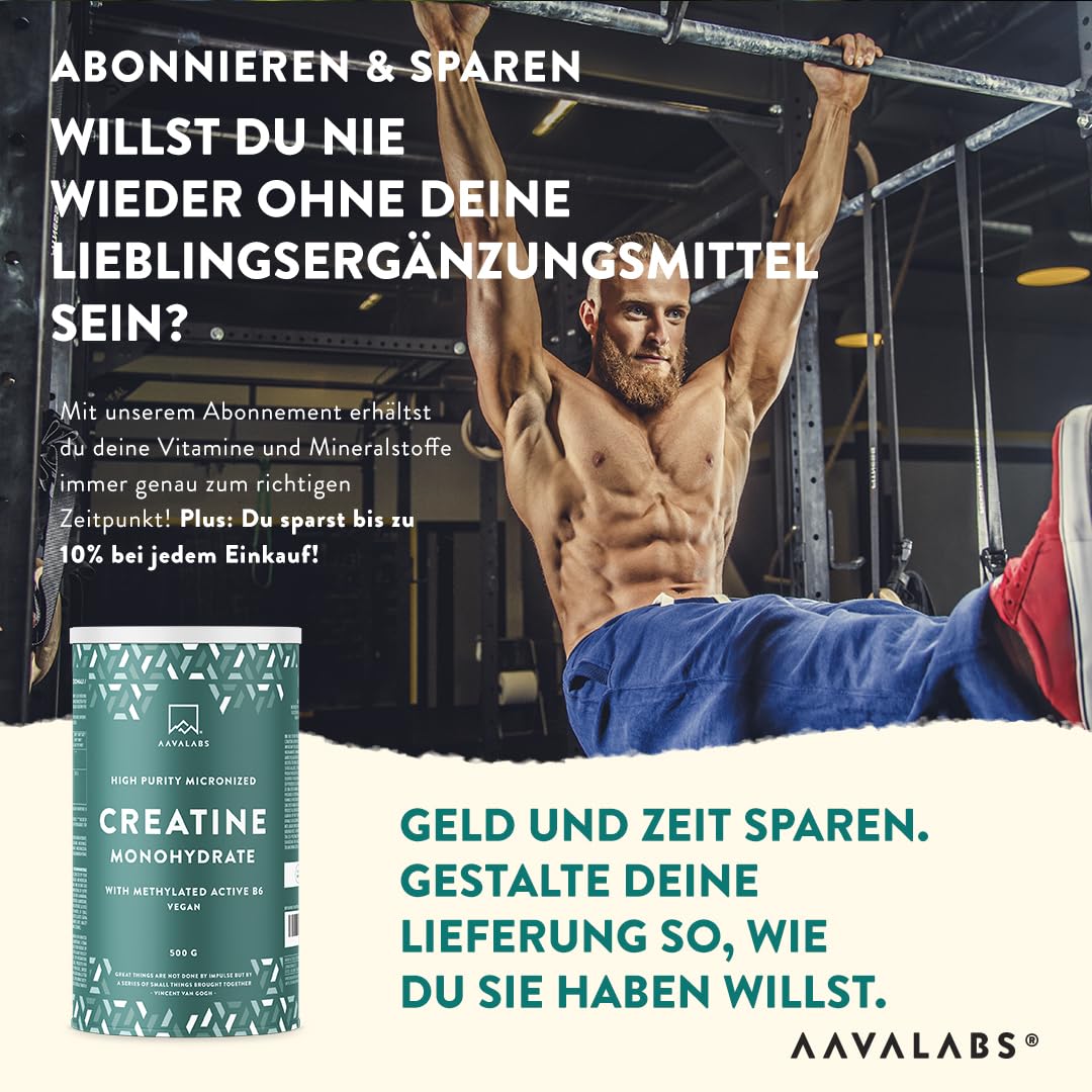 Creatin Monohydrat Pulver 500g | Pure Mikronisiertes 200 Mesh Kreatin Monohydrat Pulver mit Vitamin B6 P5P - Vegan Creatine Monohydrate - Pre Workout Creatin 9