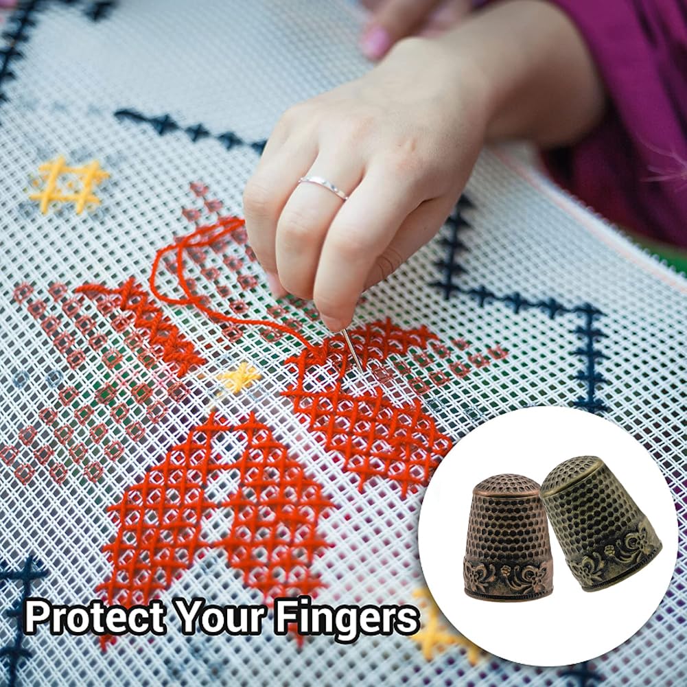10 Pack Sewing Thimble Finger Quilting Protector for Sewing Clothes Metal Copper Finger Shield DIY Knitting Craft Tools for Home Art Embroidery Needlework (2 Colors) (Bronze+Red Copper)