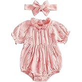 Twopumpkin Newborn Infant Baby Girl Summer Clothes Bow Floral Bubble Romper Frilly Onesie Cute Toddler Outfits For Girls