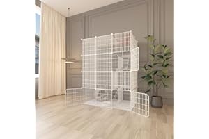 LEPTZOA Cat Cage Indoor, DIY Cat Enclosures Detachable Metal Wire, Indoor Cat Crate Exercise Place Ideal for Kitty, Small Animals (White, 41" L x 28" W x 55" H)