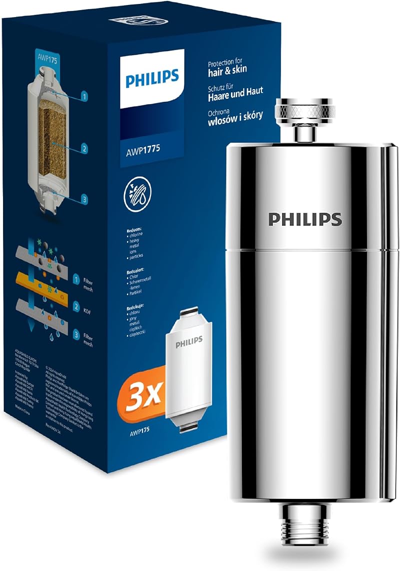 Philips Shower Filter with 3 Cartridges Chrome 50,000 L Filtration Capacity