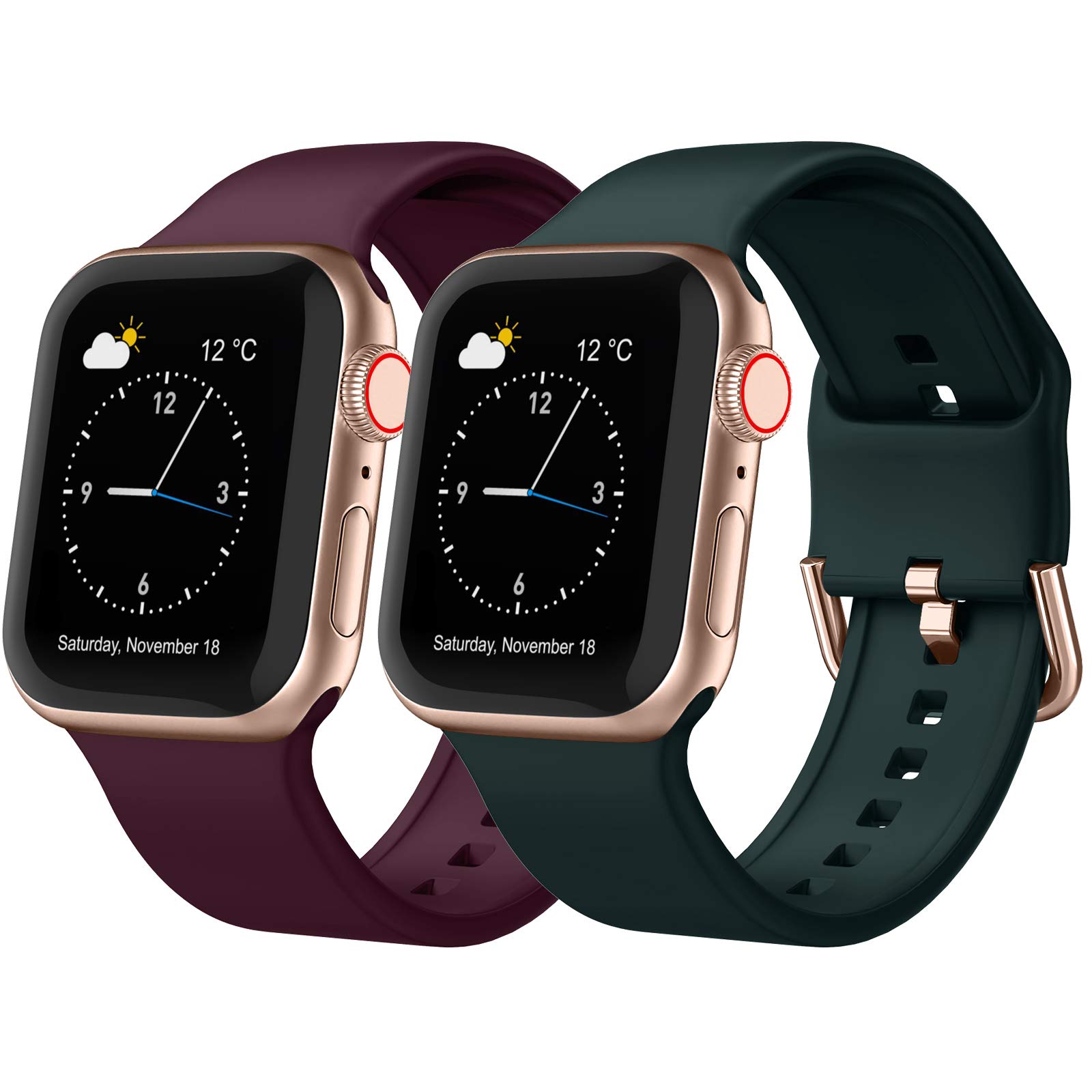 Adepoy 2Pack Compatible for Apple Watch Straps 46mm 49mm 45mm 44mm 42mm 41mm 40mm 38mm, Soft Silicone Sport Band with Classic Clasp for iWatch Series 11 10 9 8 7 SE 6 5 4 3 2 1 Ultra 3 for Women Men