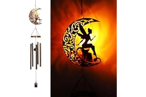 YJFWAL Solar Moon Fairy Wind Chimes, Solar Flame Ball with Angel Decor Wind Chimes for Outside Garden, Gifts for Mom, Women, Grandma, Memorial Chimes Birthday Gardening Gifts