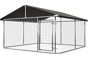 ATTAV Outdoor Dog Enclosure Heavy Duty Dog Kennel House Mesh Dog Big Cage Pet Kennel Steel Fence with Secure Lock (79”x 79”)