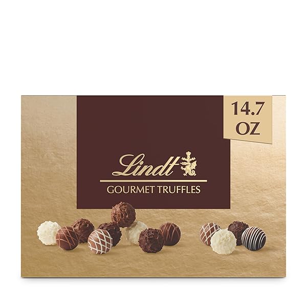 LINDT GOURMET CHOCOLATE TRUFFLES GIFT BOX, ASSORTED CHOCOLATE CANDY FOR MOTHER’S DAY GIFTS, 26 COUNT, 14.7 OZ. BOX