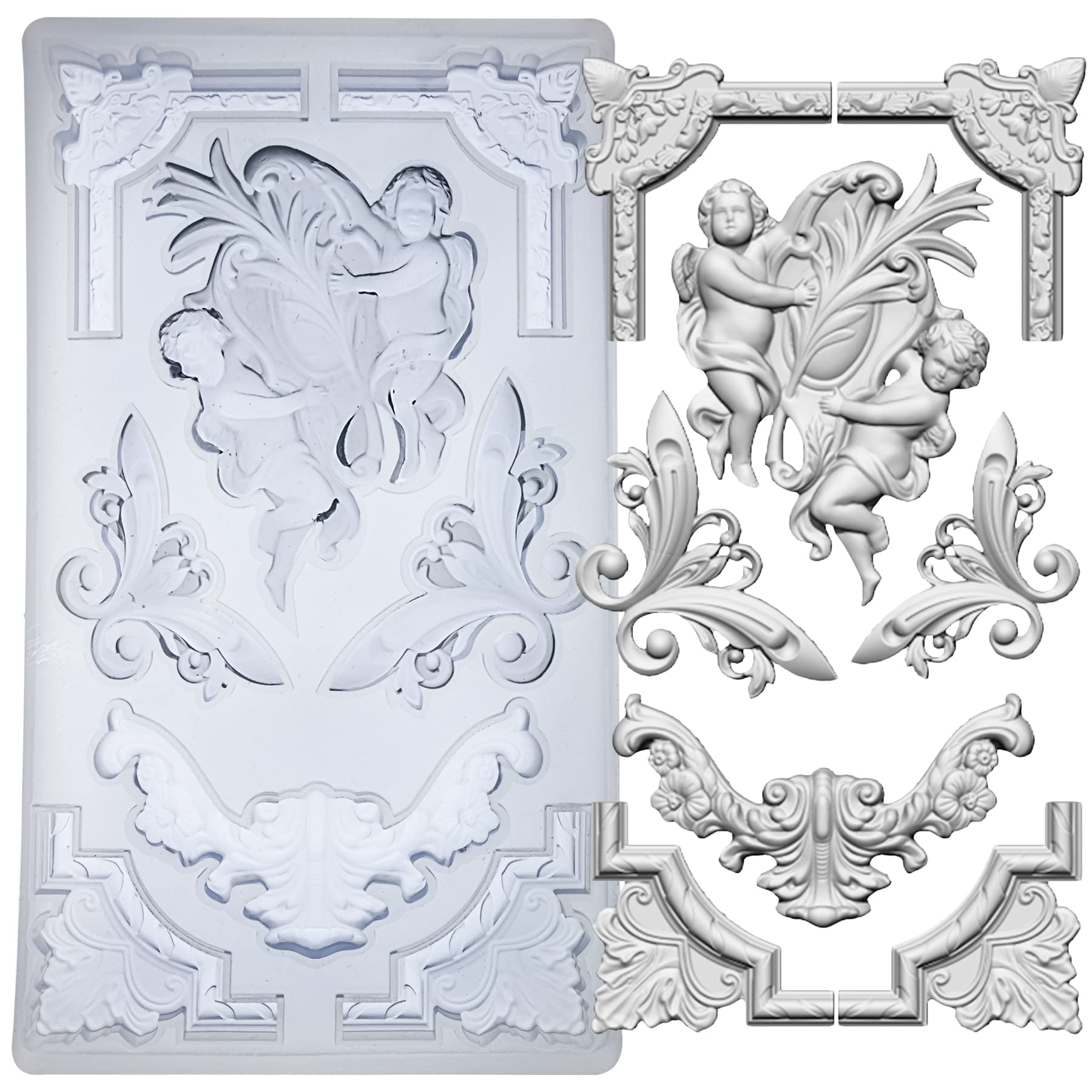 Art Mould for Polyclay Air Dry Clay Plaster, Border Frame with Cupids