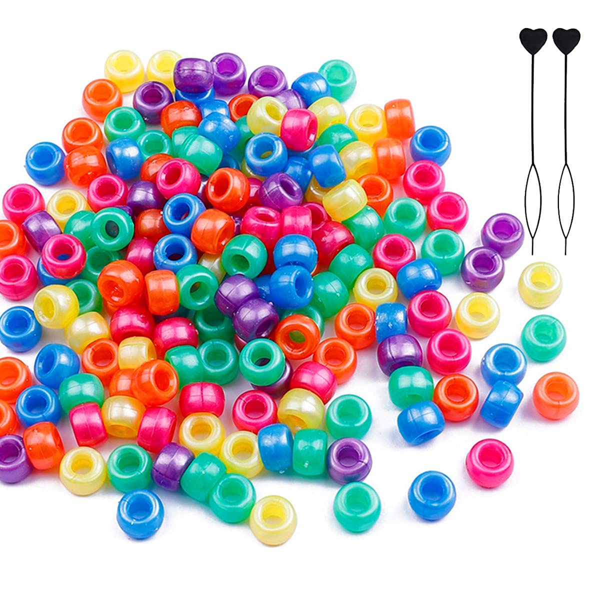 200Pcs Plastic Pony Beads for Jewellery Making, 6 * 9mm Colourful Beads for Crafts, Hair Bead for Bracelets Making Kit