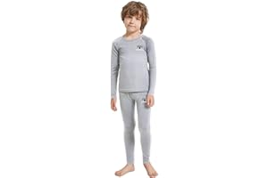 Adeptwool Boy Kids Merino Wool Base Layer Set Top and Bottom Thermal Underwear