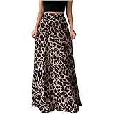 RoseSeek Women's Cheetah Graphic Long Skirt Elastic Waisted Party Maxi Skirts