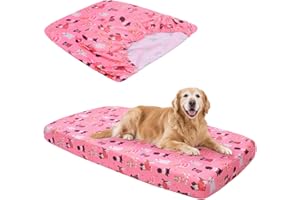 Hoopttay Replacement Dog Bed Covers Elastic Edged Washable Pet Bed Protector with Pink Dog Pattern Design for Medium & Large Pet Beds, Cover Only (Pink, 52.0" L x 28.0" W x 5.0" Th)